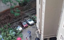 Heavy rain causes wall to collapse over 10 cars in Runwal Estate in Manpada