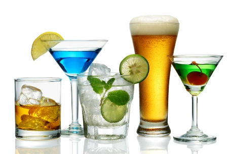 various type of alcoholic drinks isolated on white