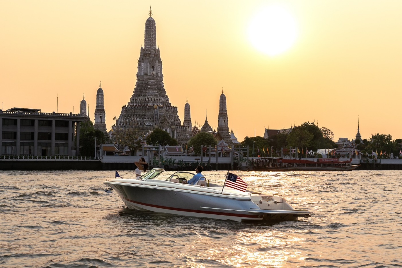 Chris-Craft Launch 27 model on the Chao Phraya River in Bangkok, Thailand