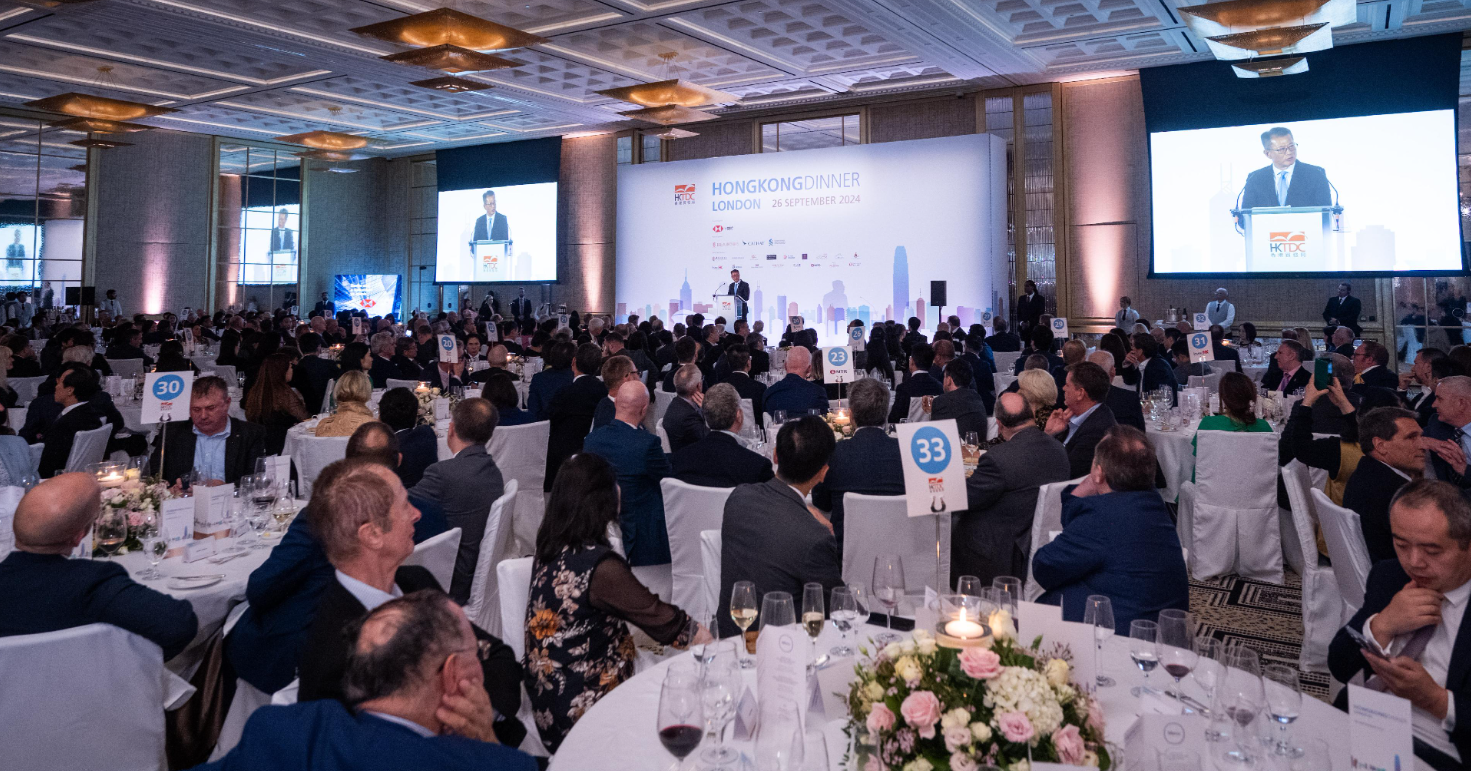 Hong Kong's Financial Secretary, Paul Chan, delivers a keynote speech at the Hong Kong Dinner in London.